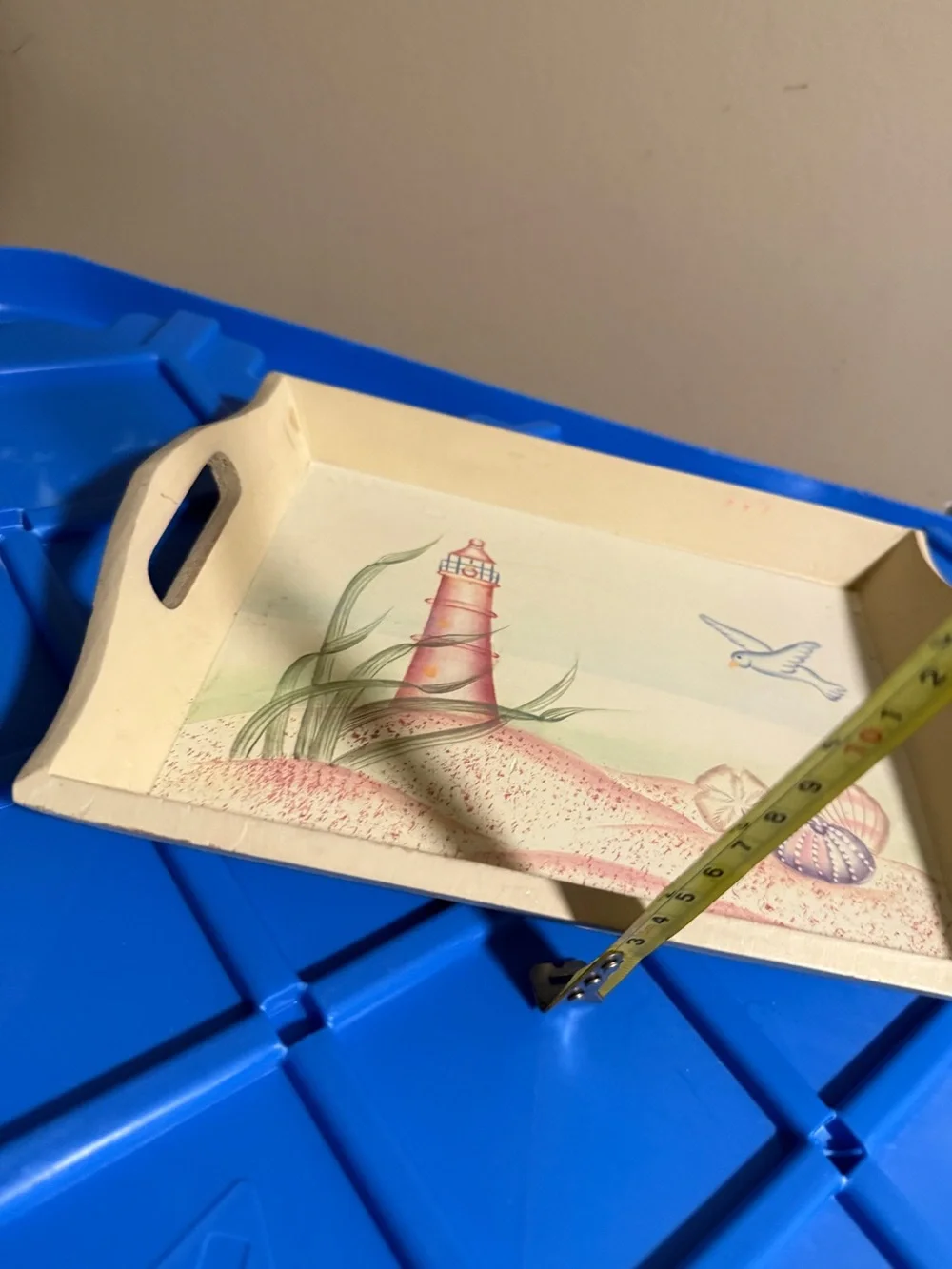 Vintage Coastal Lighthouse Serving Tray in Cream with Pastel Accents